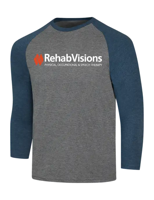 Simply Soft 3/4 Sleeve Navy Frost/Grey Frost Ring Spun Cotton T-Shirt w/RehabVisions Logo
