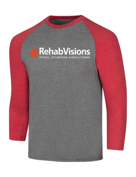 Simply Soft 3/4 Sleeve Red Frost/Grey Frost Ring Spun Cotton T-Shirt w/RehabVisions Logo