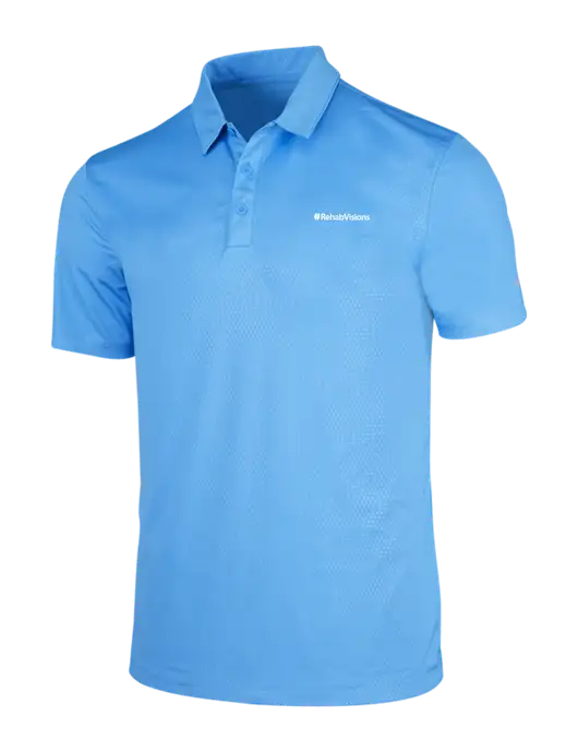 NIKE Light Royal Blue Dri-Fit Embossed Tri-Blade Polo w/RehabVisions Logo