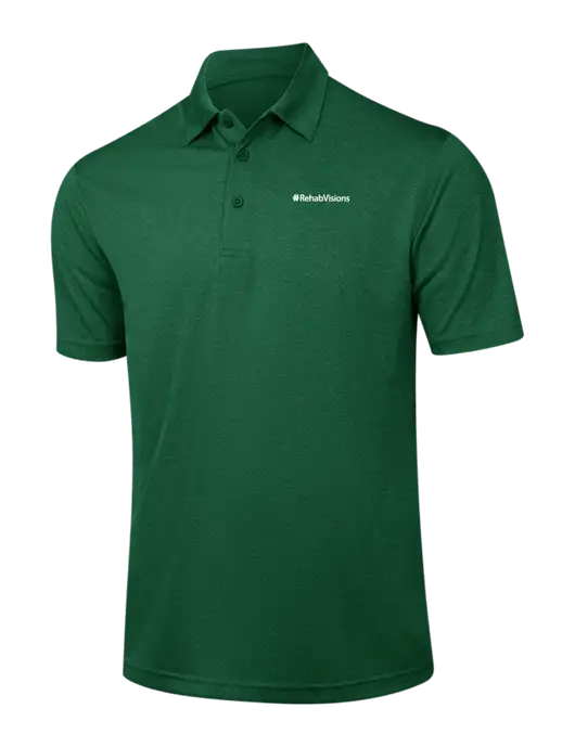 Dark Green Heather Contender Polo w/RehabVisions Logo