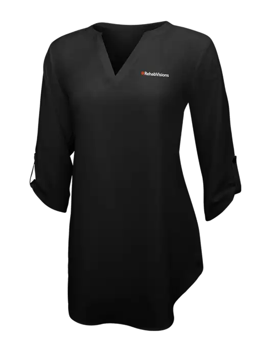Womens Black 3/4 Sleeve Tunic Blouse w/RehabVisions Logo