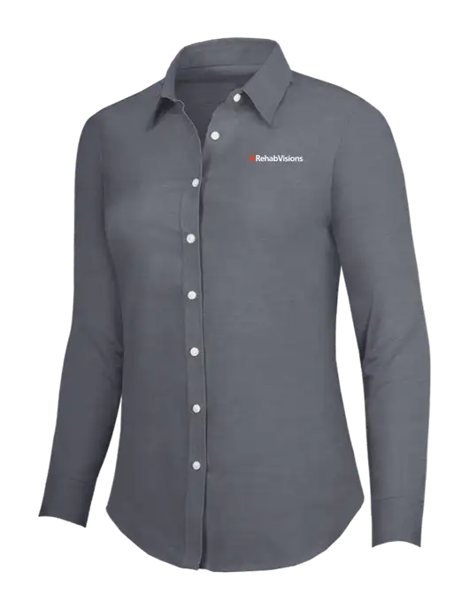 Dark Grey Womens SuperPro Oxford Shirt w/RehabVisions Logo