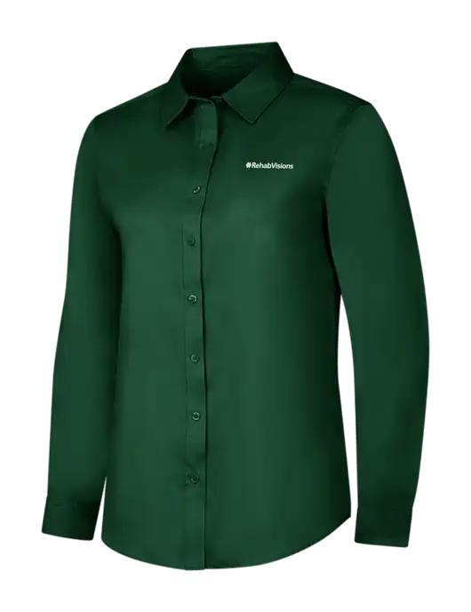 Dark Green Womens Long Sleeve Superpro React Twill Shirt w/RehabVisions Logo