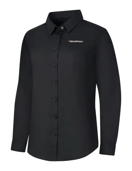 Womens Black Long Sleeve Carefree Poplin Shirt w/RehabVisions Logo