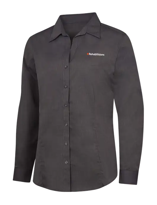 Womens Soft Black Crosshatch Easy Care Shirt w/RehabVisions Logo