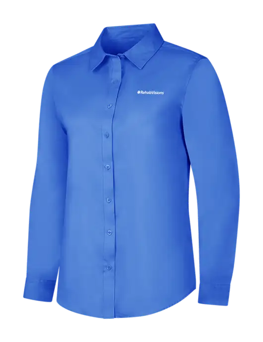 Dark Carolina Blue Womens Long Sleeve Superpro React Twill Shirt w/RehabVisions Logo