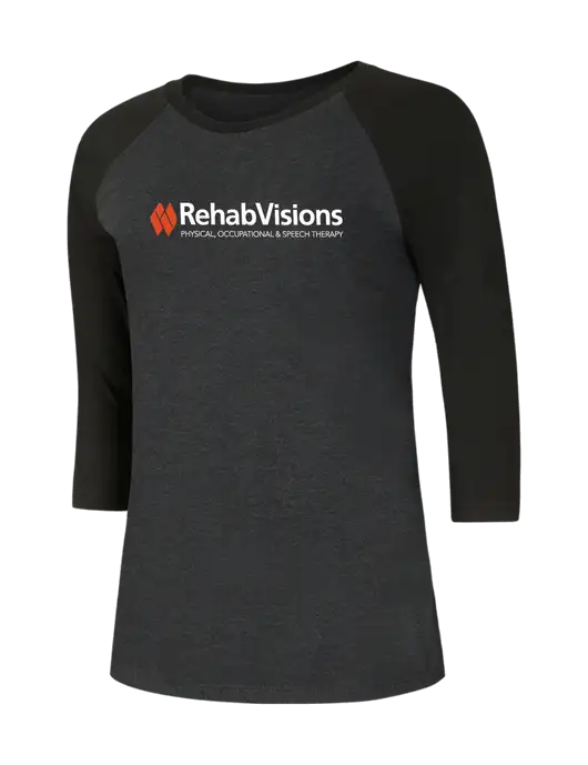Womens Simply Soft 3/4 Sleeve Black/Black Frost Ring Spun Cotton T-Shirt w/RehabVisions Logo