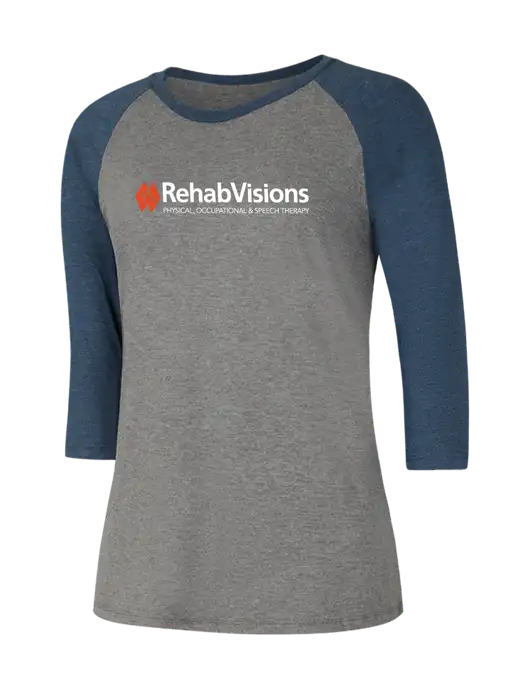 Womens Simply Soft 3/4 Sleeve Navy Frost/Grey Frost Ring Spun Cotton T-Shirt w/RehabVisions Logo