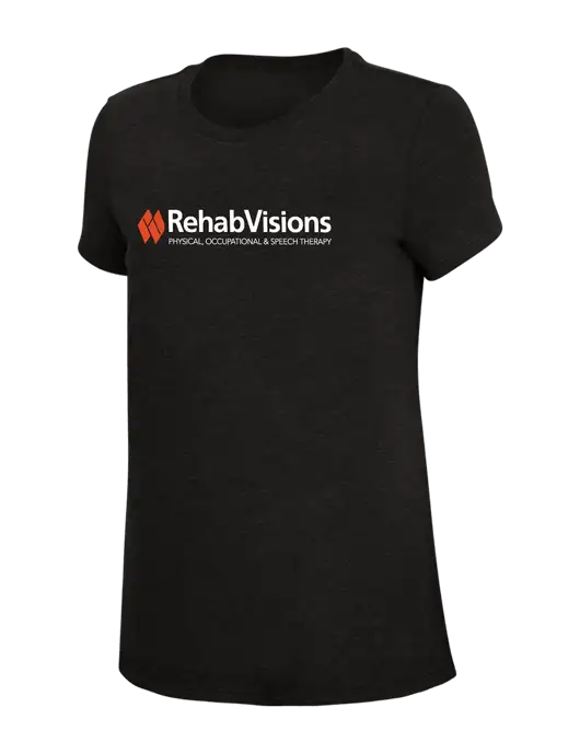 Womens Simply Soft Black 4.5oz Poly/Combed Ring Spun Cotton T-Shirt w/RehabVisions Logo