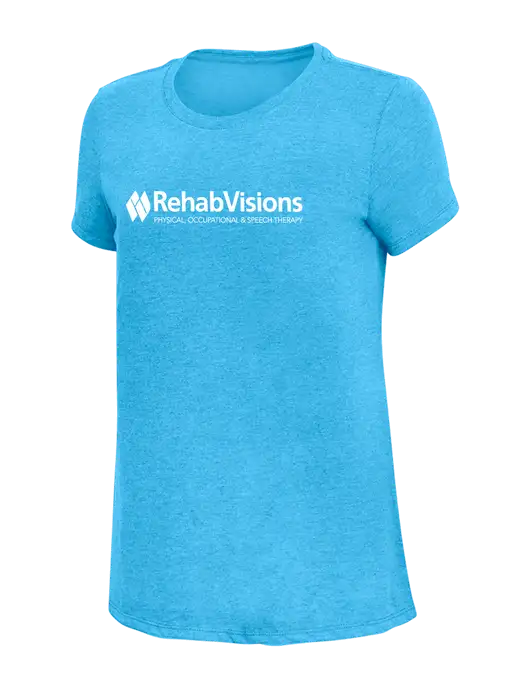 Womens Simply Soft Turquoise Frost 4.5oz  Poly/Combed Ring Spun Cotton T-Shirt w/RehabVisions Logo