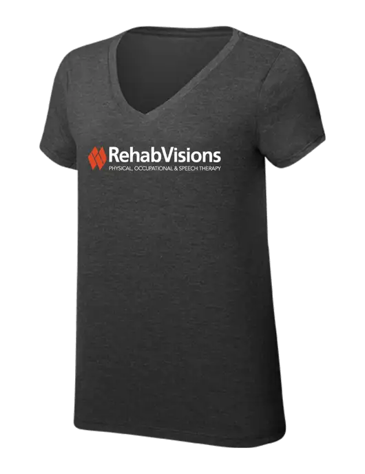 Womens Simply Soft V-Neck Black Frost 4.5oz  Poly/Combed Ring Spun Cotton T-Shirt w/RehabVisions Logo