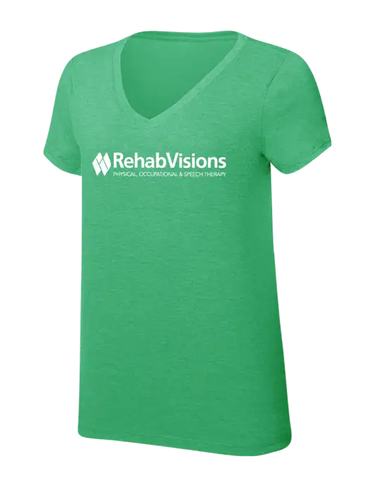 Womens Simply Soft V-Neck Green Frost 4.5oz  Poly/Combed Ring Spun Cotton T-Shirt w/RehabVisions Logo