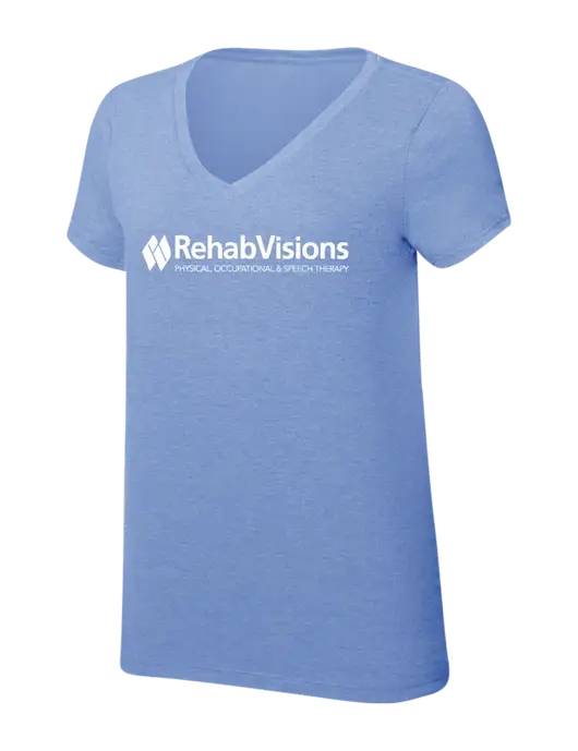Womens Simply Soft V-Neck Maritime Frost 4.5oz  Poly/Combed Ring Spun Cotton T-Shirt w/RehabVisions Logo