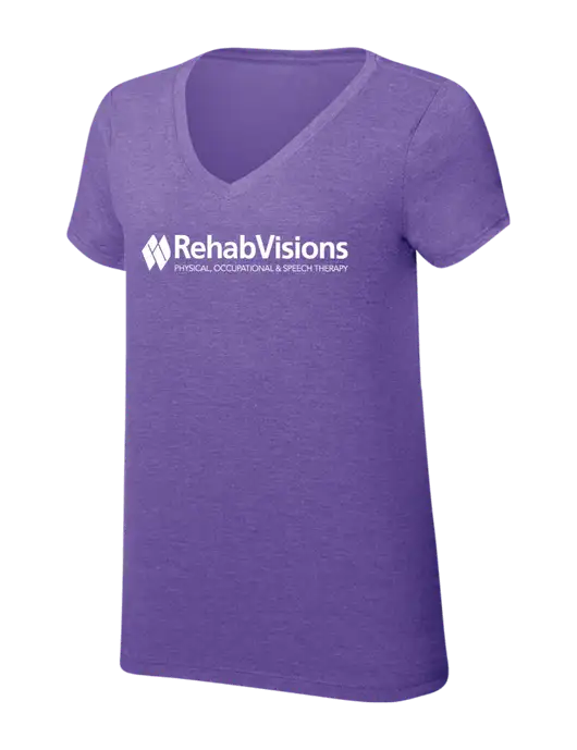 Womens Simply Soft V-Neck Purple Frost 4.5oz  Poly/Combed Ring Spun Cotton T-Shirt w/RehabVisions Logo