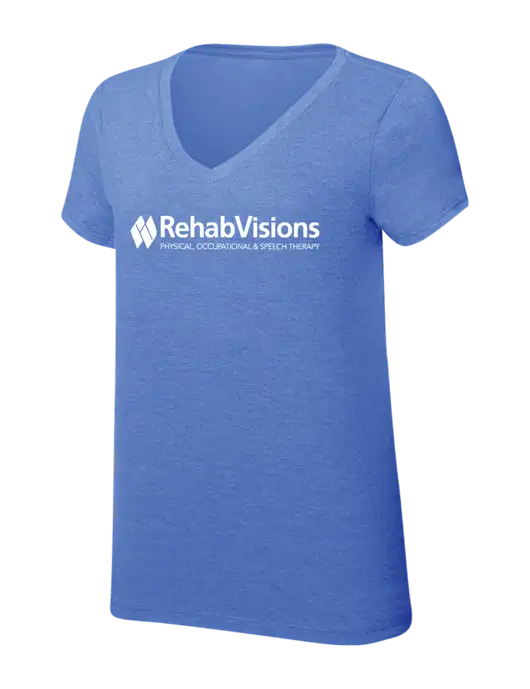 Womens Simply Soft V-Neck Royal Frost 4.5oz  Poly/Combed Ring Spun Cotton T-Shirt w/RehabVisions Logo