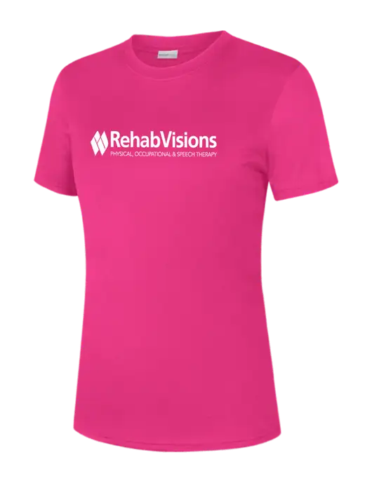   Womens Neon Pink PosiCharge Competitor Tee w/RehabVisions Logo