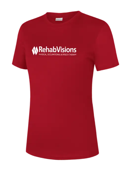  Womens Red PosiCharge Competitor Tee w/RehabVisions Logo