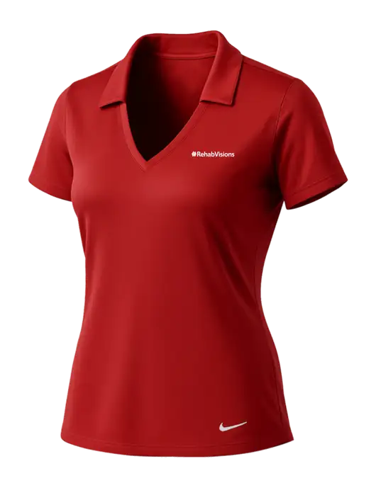 NIKE Red Womens Dri-Fit Vertical Mesh Polo w/RehabVisions Logo