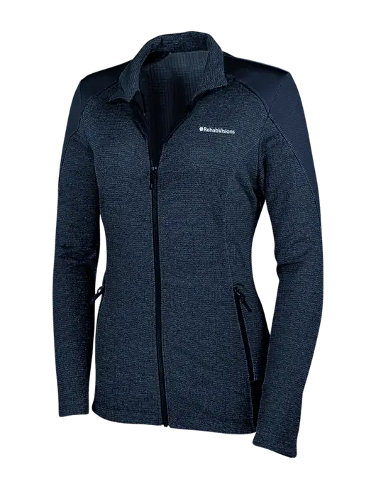 Navy Womens Grid Fleece Jacket w/RehabVisions Logo