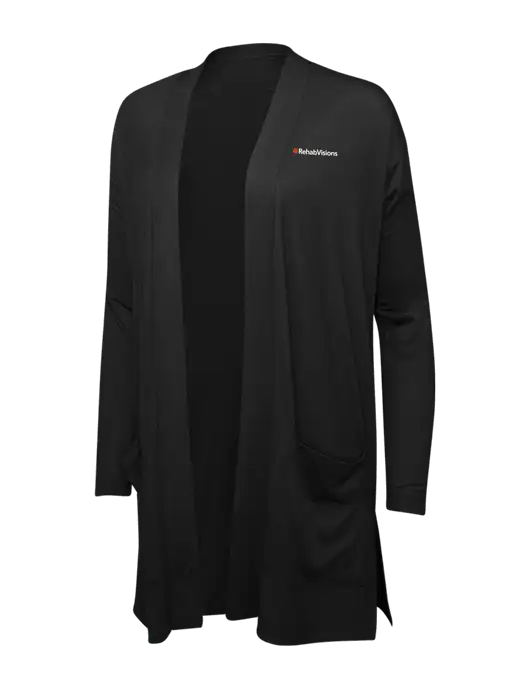 Black Womens Concept Long Pocket Cardigan w/RehabVisions Logo