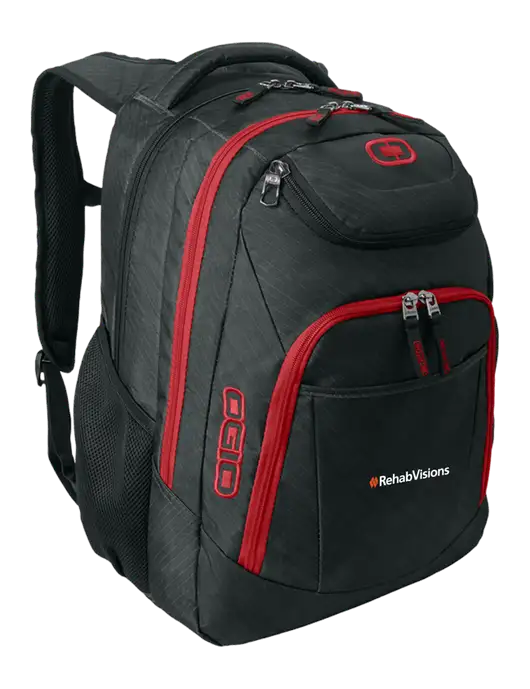 OGIO Dark Grey/Red Excelsior Laptop Backpack w/RehabVisions Logo