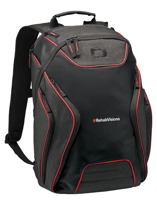 OGIO Red/Heather Grey Hatch Laptop Backpack
 w/RehabVisions Logo
