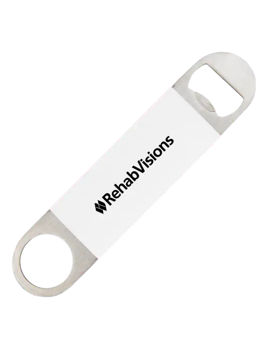 White Bottle Opener with Silicone Grip w/RehabVisions Logo