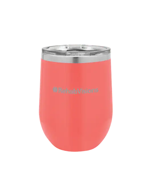 Polar Camel 12 oz Powder Coated Coral Vacuum Insulated Stemless Wine Tumbler w/RehabVisions Logo