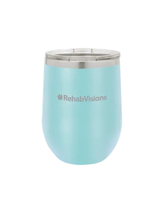 Polar Camel 12 oz Powder Coated Light Blue Vacuum Insulated Stemless Wine Tumbler w/RehabVisions Logo