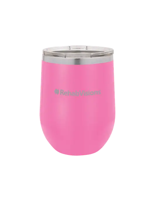 Polar Camel 12 oz Powder Coated Pink Vacuum Insulated Stemless Wine Tumbler w/RehabVisions Logo