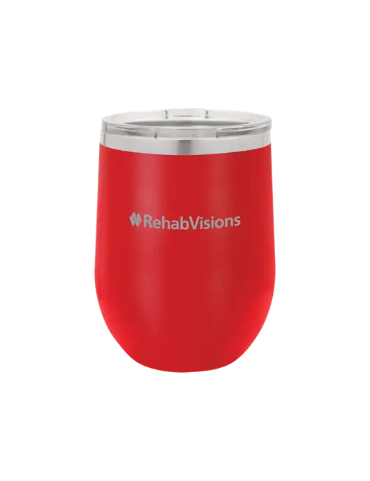 Polar Camel 12 oz Powder Coated Red Vacuum Insulated Stemless Wine Tumbler w/RehabVisions Logo
