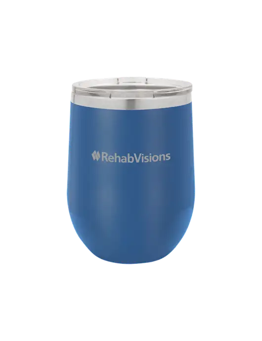 Polar Camel 12 oz Powder Coated Royal Vacuum Insulated Stemless Wine Tumbler w/RehabVisions Logo