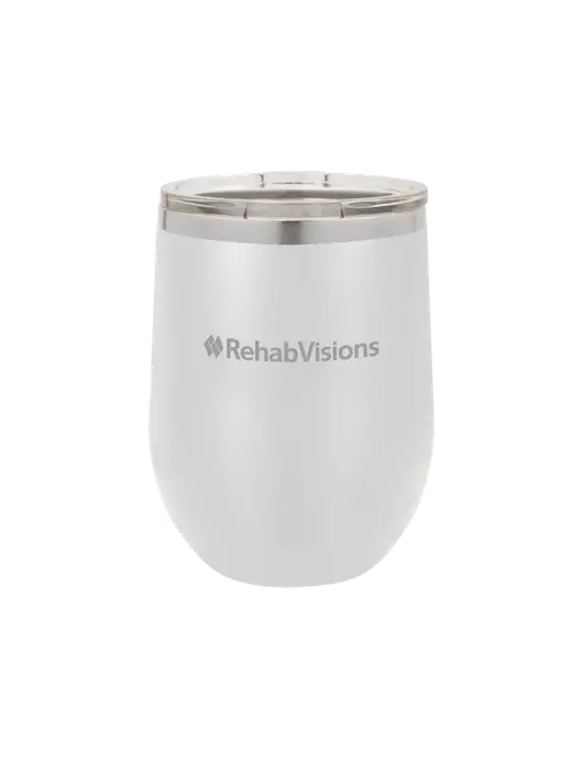 Polar Camel 12 oz Powder Coated White Vacuum Insulated Stemless Wine Tumbler w/RehabVisions Logo