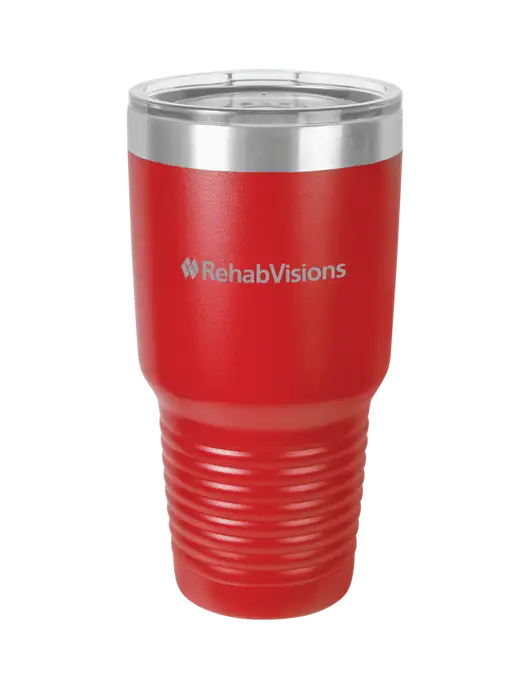 Polar Camel 30 oz Powder Coated Red Vacuum Insulated Tumbler  w/RehabVisions Logo