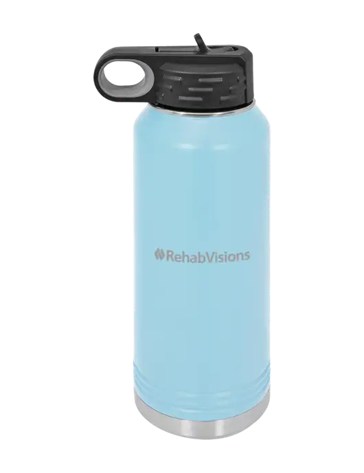 Polar Camel 32 oz Powder Coated Light Blue Vacuum Insulated Water Bottle w/RehabVisions Logo