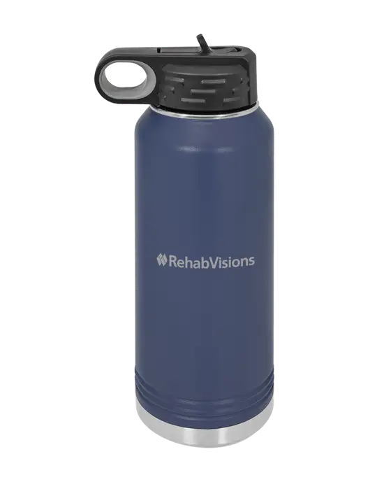 Polar Camel 32 oz Powder Coated Navy Vacuum Insulated Water Bottle w/RehabVisions Logo