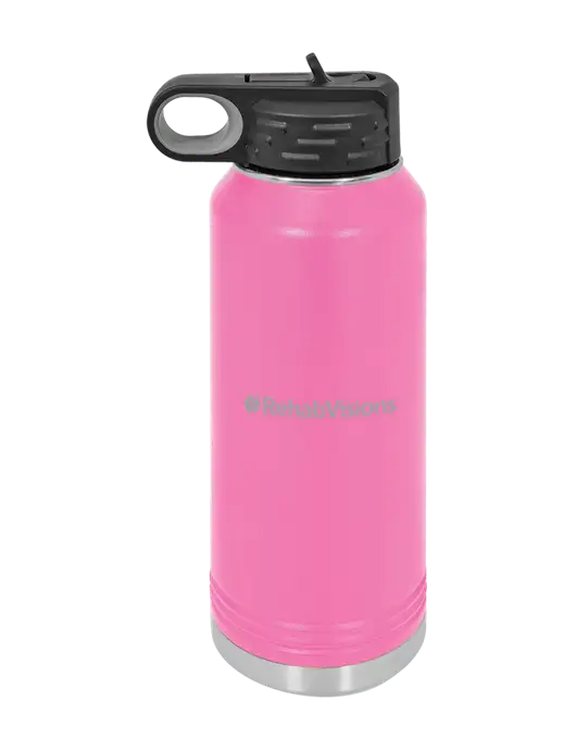 Polar Camel 32 oz Powder Coated Pink Vacuum Insulated Water Bottle w/RehabVisions Logo