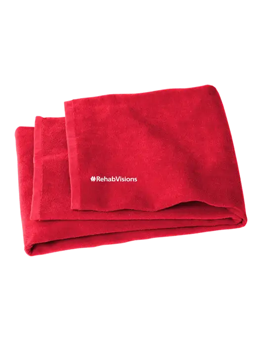 Red Beach Towel w/RehabVisions Logo