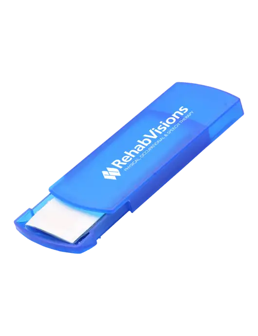 Slide Right Blue Bandage Dispenser w/RehabVisions Logo