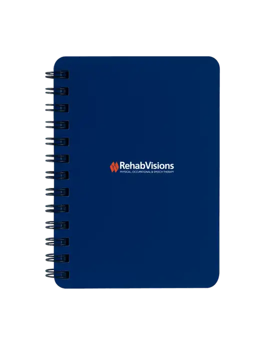 Sturdy Navy Blue Hardcover Notebook, 5.25 x 7 w/RehabVisions Logo