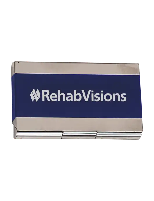 Blue 3.75 x 2.5 Business Card Holder w/RehabVisions Logo