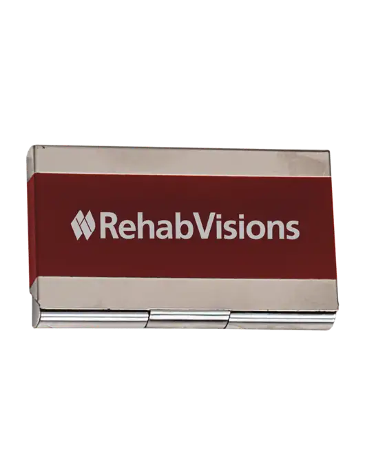 Red 3.75 x 2.5 Business Card Holder w/RehabVisions Logo