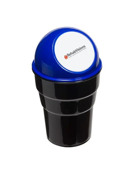 Blue Car Cup Holder Trash Can w/RehabVisions Logo