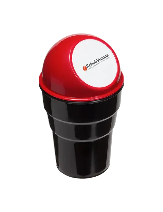 Red Car Cup Holder Trash Can w/RehabVisions Logo