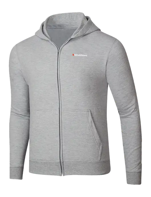 Light Grey Heather 8.5 oz Ring Spun Zip Hooded Sweatshirt w/RehabVisions Logo