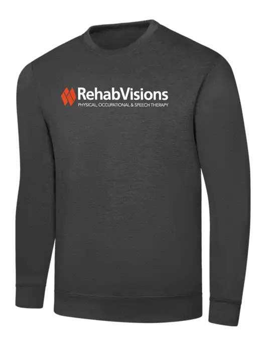 Dark Heather Grey 7.8 oz Ring Spun Crew Sweatshirt w/RehabVisions Logo