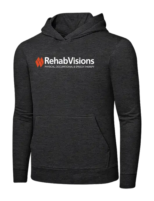 Dark Heather Grey 7.8 oz Ring Spun Hooded Sweatshirt w/RehabVisions Logo