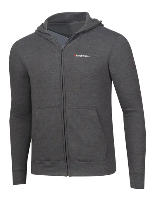 Dark Heather Grey 8.5 oz Ring Spun Zip Hooded Sweatshirt w/RehabVisions Logo