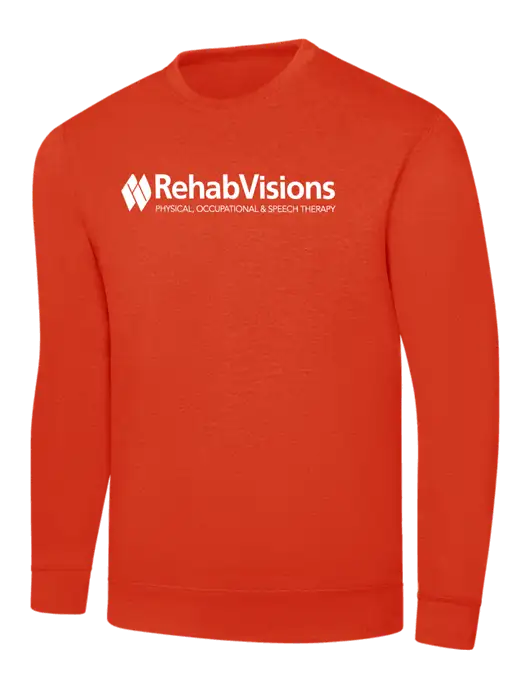 Orange 7.8 oz Ring Spun Crew Sweatshirt w/RehabVisions Logo