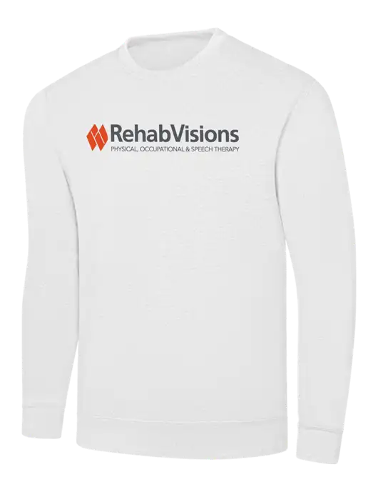 White 7.8 oz Ring Spun Crew Sweatshirt w/RehabVisions Logo